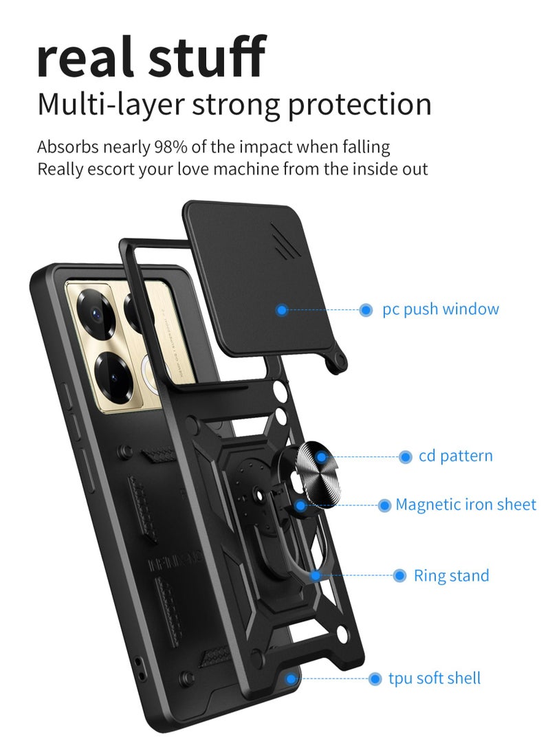 غطاء الحالة لـ Infinix ملاحظة 40 برو (4G / 5G) / ملاحظة 40 برو زائد 5G ، غطاء عدسة الكاميرا الشريحة + حلقة الركيزة الدوارة 360 درجة + دعم سيارة مغناطيسية جبل حالة الهاتف المحمول مقاومة للصدمات - Image 2