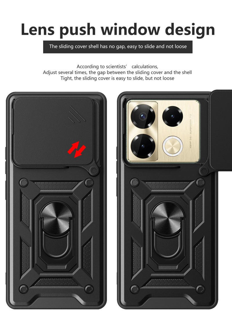 غطاء الحالة لـ Infinix ملاحظة 40 برو (4G / 5G) / ملاحظة 40 برو زائد 5G ، غطاء عدسة الكاميرا الشريحة + حلقة الركيزة الدوارة 360 درجة + دعم سيارة مغناطيسية جبل حالة الهاتف المحمول مقاومة للصدمات - Image 3