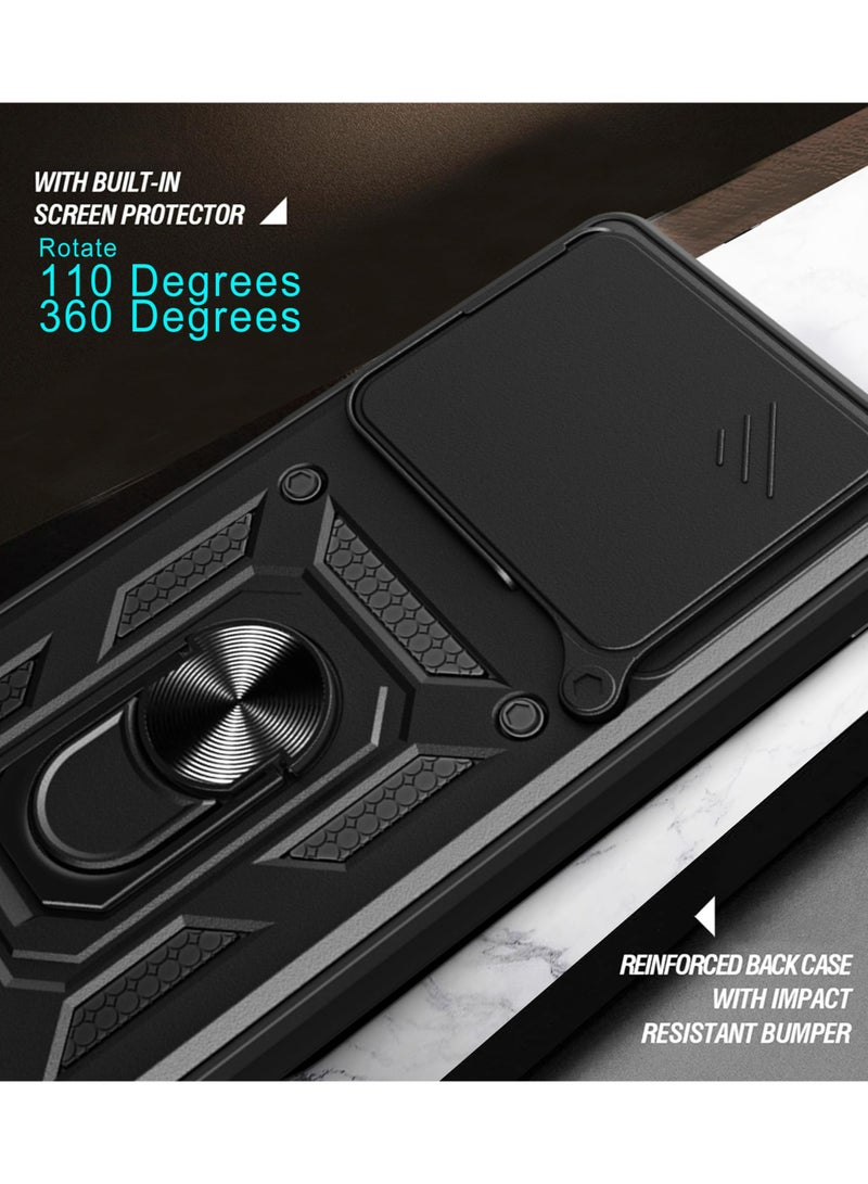 غطاء الحالة لـ Infinix ملاحظة 40 برو (4G / 5G) / ملاحظة 40 برو زائد 5G ، غطاء عدسة الكاميرا الشريحة + حلقة الركيزة الدوارة 360 درجة + دعم سيارة مغناطيسية جبل حالة الهاتف المحمول مقاومة للصدمات - Image 4