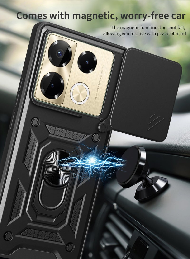 غطاء الحالة لـ Infinix ملاحظة 40 برو (4G / 5G) / ملاحظة 40 برو زائد 5G ، غطاء عدسة الكاميرا الشريحة + حلقة الركيزة الدوارة 360 درجة + دعم سيارة مغناطيسية جبل حالة الهاتف المحمول مقاومة للصدمات - Image 5