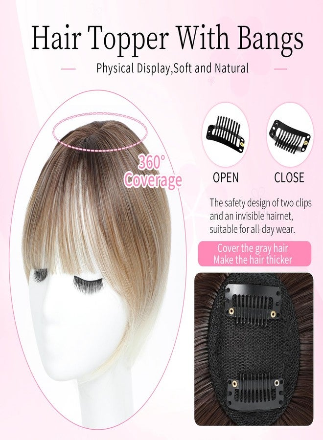 Cesomeey Hair Topper Clip in Bangs, 360° 3D Cover Hair Toppers for Women with Thinning Hairs,Upgrade Topper Bang Clip,10 Inch Straight Hairs Pieces for Women(Ombre Mix Blonde with Dark Root to Blonde) - Image 3