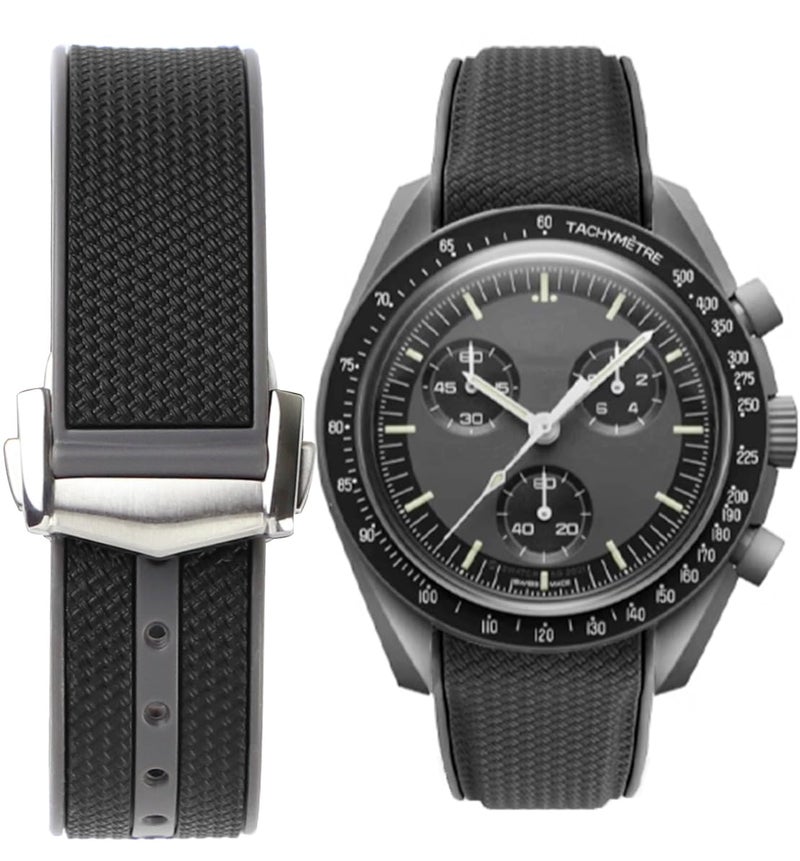 Sight Focus 20mm Curved End Rubber Watch Band for Omega Speedmaster moonwatchOmega X SwatchWatch Strap Watchband Watch Band Replacement Deployment Buckle Men Women black gray 20mm