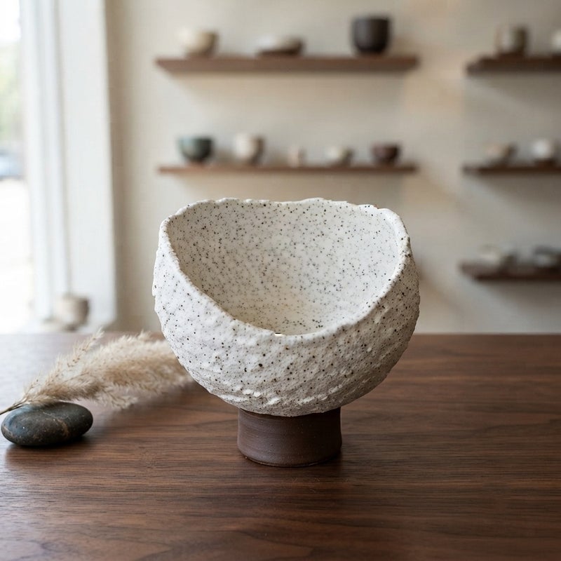Pompeii granite porcelain bonbonniere with a medium wooden stand