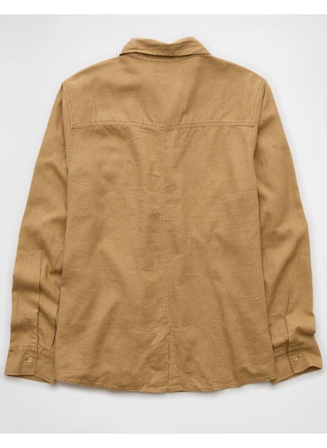 American Eagle AE Weekend Vibes Long-Sleeve Button-Up Shirt  - Image 4