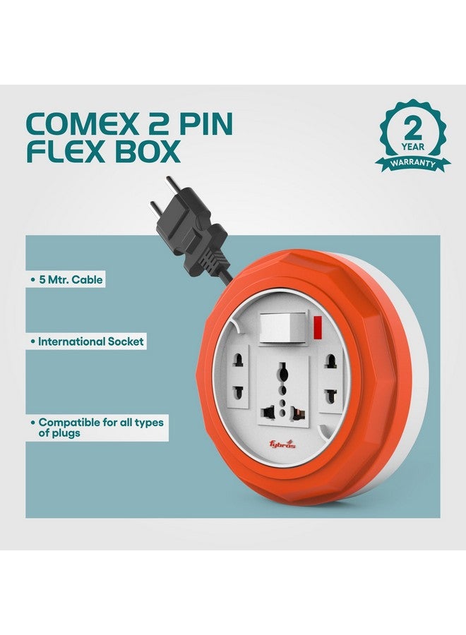 Fybros Comex 2 Pin Extension Cord, Extension Box, Power Strip with International Sockets Extension Board, 2 Year Warranty, 5 Meter Heavy Duty Cable, (Multicolor)- Made in India - Image 2