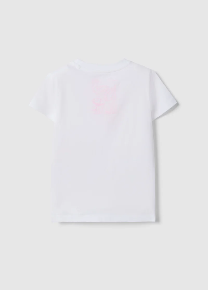 Ovs OVS White Girl'S Stretch Cotton T-Shirt With Embroidered Flowers