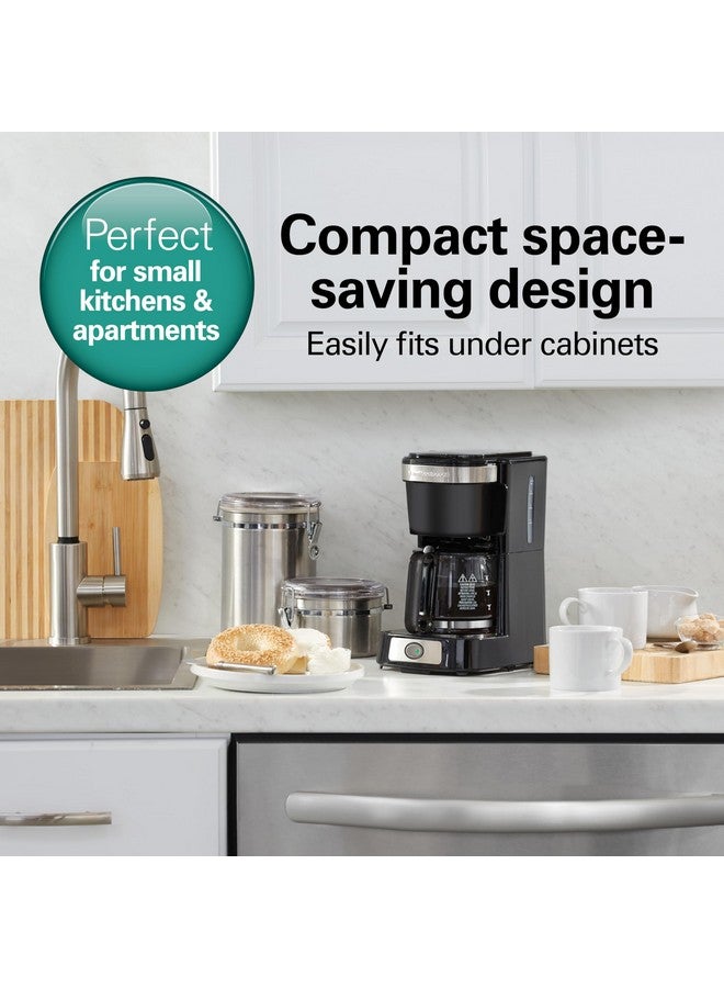 Hamilton Beach صانعة القهوة هاملتون بيتش 5 أكواب مع سلة تعبئة أمامية سهلة، تصميم مدمج، تعمل مع المقابس الذكية، إبريق زجاجي، إيقاف تلقائي وصب، أسود وفولاذ مقاوم للصدأ (46112) - Image 2