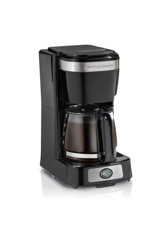 Hamilton Beach صانعة القهوة هاملتون بيتش 5 أكواب مع سلة تعبئة أمامية سهلة، تصميم مدمج، تعمل مع المقابس الذكية، إبريق زجاجي، إيقاف تلقائي وصب، أسود وفولاذ مقاوم للصدأ (46112) - Image 1