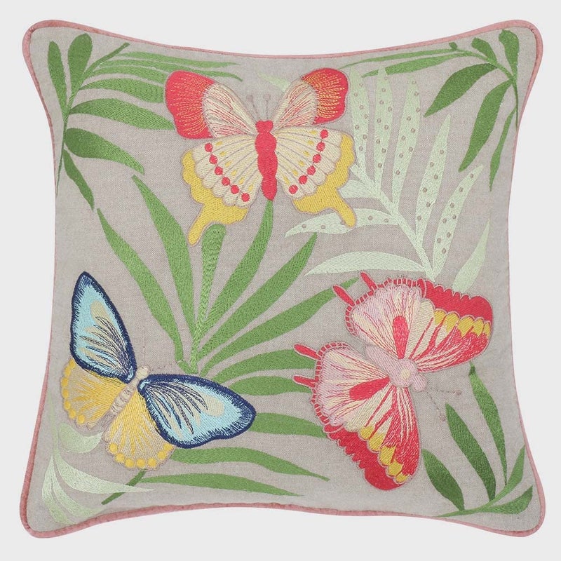 haus & kinder Decorative Embroidered Cushion Cover Set of 1, Cotton Throw Cushion Cover for Sofa, Couch & Living Room, Soft Breathable Square Cushion Case 16x16 Inch Accent Pillow Cover - Image 2