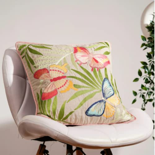 haus & kinder Decorative Embroidered Cushion Cover Set of 1, Cotton Throw Cushion Cover for Sofa, Couch & Living Room, Soft Breathable Square Cushion Case 16x16 Inch Accent Pillow Cover - Image 4