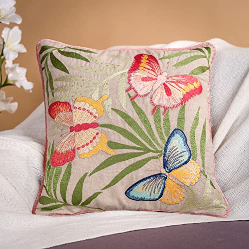 haus & kinder Decorative Embroidered Cushion Cover Set of 1, Cotton Throw Cushion Cover for Sofa, Couch & Living Room, Soft Breathable Square Cushion Case 16x16 Inch Accent Pillow Cover - Image 3