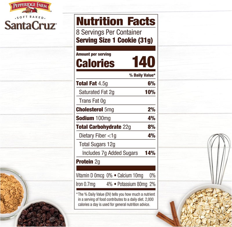 Pepperidge Farm Santa Cruz Soft Baked Oatmeal Raisin Cookies - 8.6 Ounce Package - Image 4
