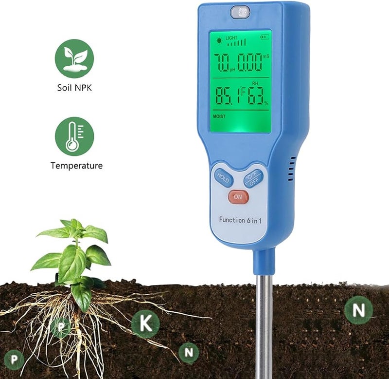 Digital Soil Tester 6 in 1 pH Moisture Light Fertility Temperature Meter LCD Backlight - Image 2