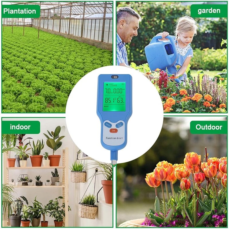 Digital Soil Tester 6 in 1 pH Moisture Light Fertility Temperature Meter LCD Backlight - Image 3