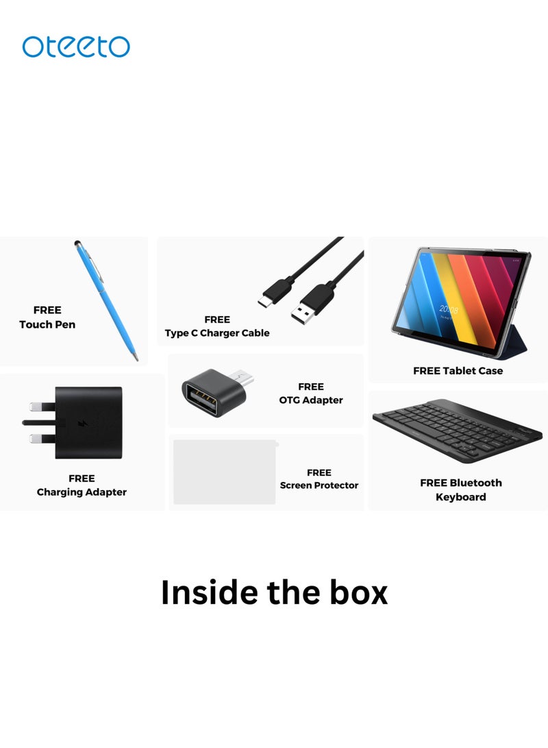 TAB 10 Tablet/8GB RAM + 256 GB ROM/Quad Core 2.0 GHz/5G Network/8000 mAh/8MP Front + 13 MP Rear Camera/Android 13/10.1 Inches IPS LCD/Includes Flip Cover Case,Keyboard,Touch Pen,Tempered Glass,OTG