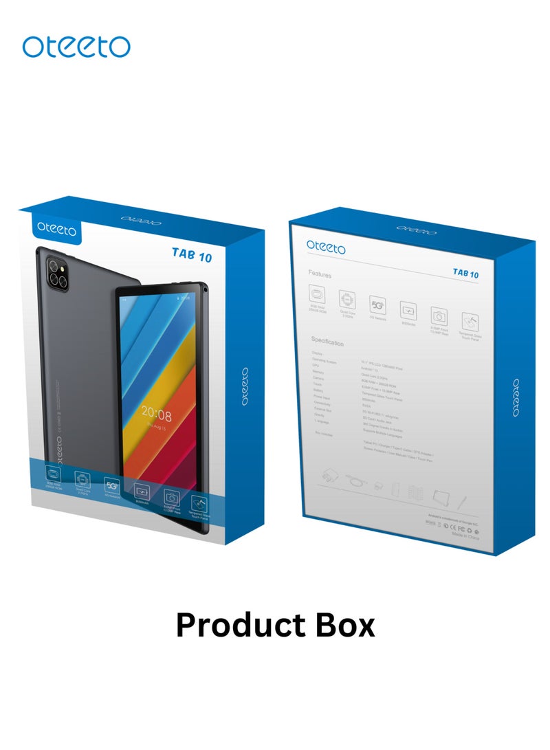 TAB 10 Tablet/8GB RAM + 256 GB ROM/Quad Core 2.0 GHz/5G Network/8000 mAh/8MP Front + 13 MP Rear Camera/Android 13/10.1 Inches IPS LCD/Includes Flip Cover Case,Keyboard,Touch Pen,Tempered Glass,OTG