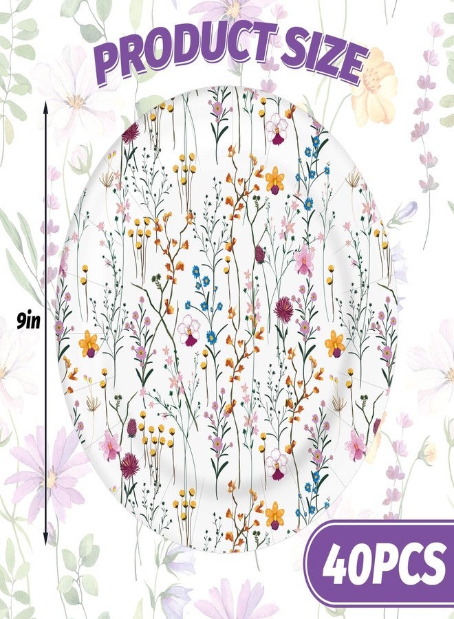 Whaline صحون ورقية من وايلين 40 قطعة زهور برية 9 بوصة قابلة للتصرف صحون حلوى مزخرفة لوجبات العشاء في فصل الربيع لحفلات النزهة الصيفية أعياد الميلاد حفلات الزفاف حفلات الاستحمام للعروس وحفلات استحمام الأطفال زينة الحفلات - Image 2