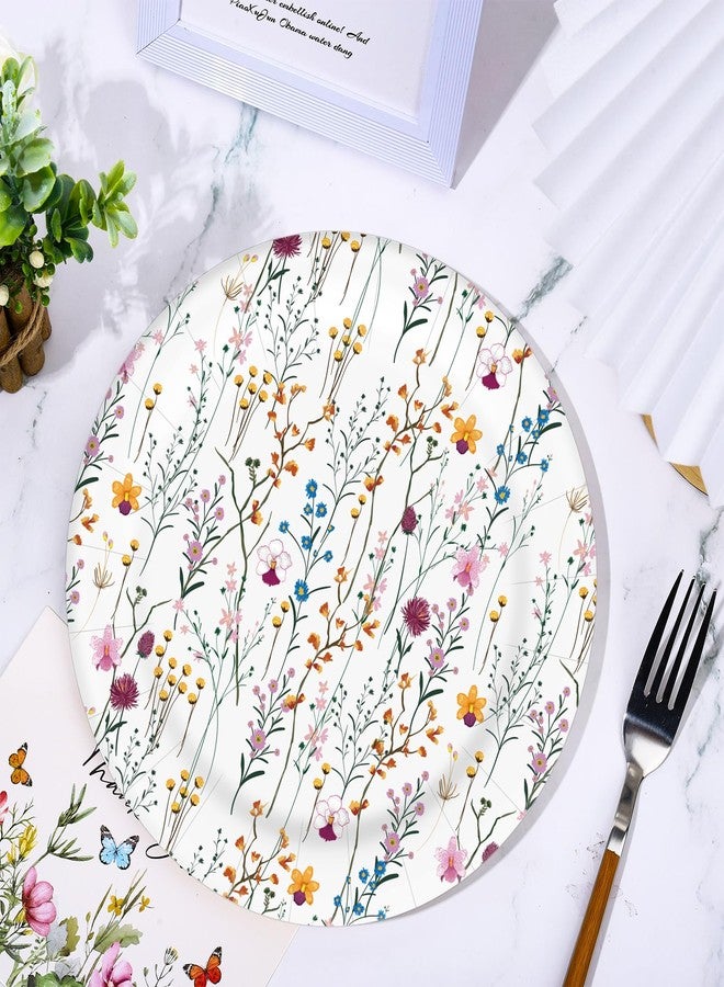 Whaline صحون ورقية من وايلين 40 قطعة زهور برية 9 بوصة قابلة للتصرف صحون حلوى مزخرفة لوجبات العشاء في فصل الربيع لحفلات النزهة الصيفية أعياد الميلاد حفلات الزفاف حفلات الاستحمام للعروس وحفلات استحمام الأطفال زينة الحفلات - Image 3