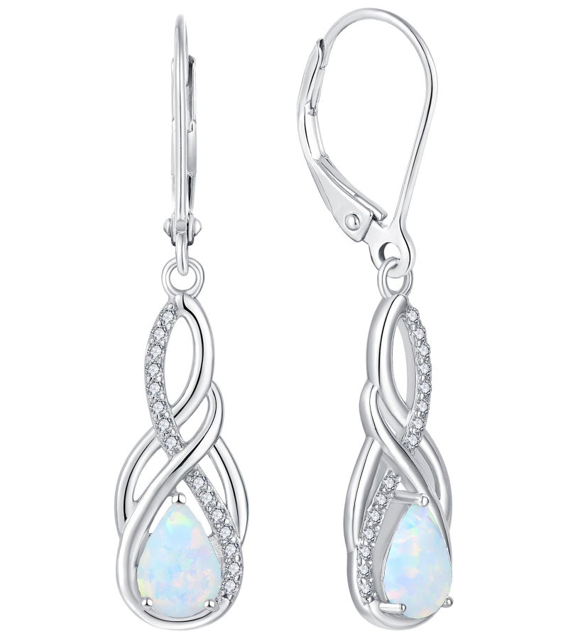 YL 925 Sterling Silver Infinity Earrings Twisted Dangle Drop Earrings Created Opal Leverback Jewelry for Women - Image 1