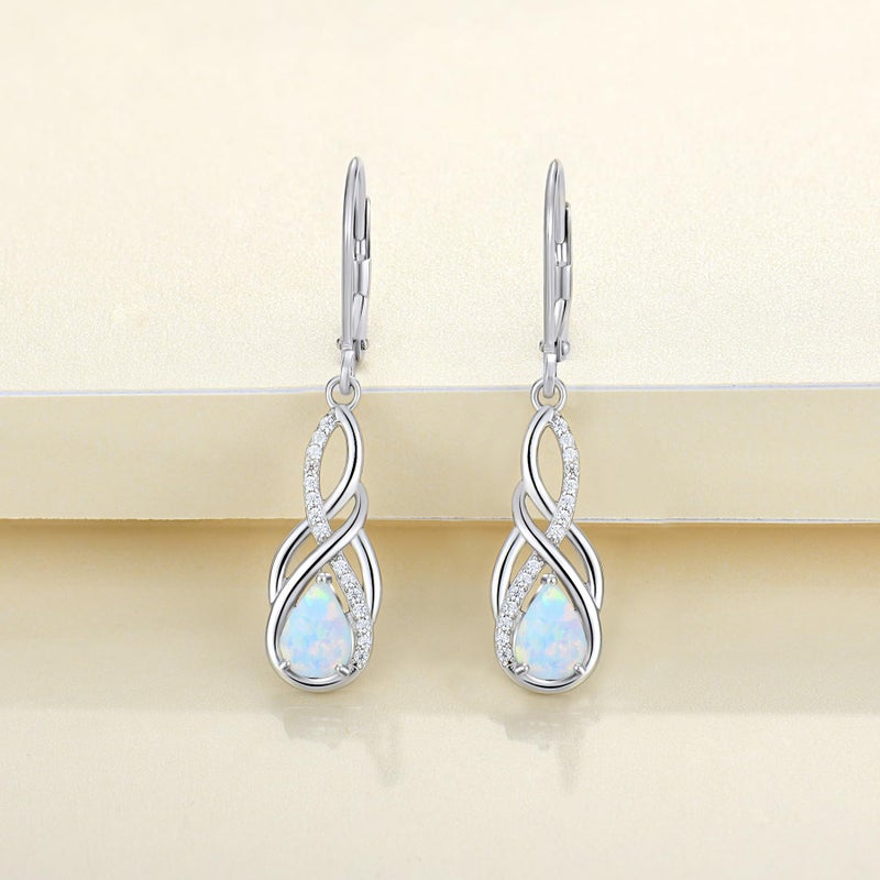 YL 925 Sterling Silver Infinity Earrings Twisted Dangle Drop Earrings Created Opal Leverback Jewelry for Women - Image 4