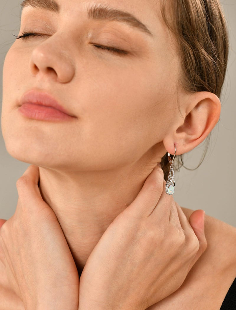 YL 925 Sterling Silver Infinity Earrings Twisted Dangle Drop Earrings Created Opal Leverback Jewelry for Women - Image 2