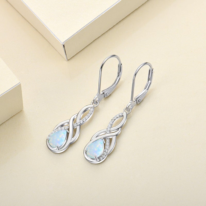 YL 925 Sterling Silver Infinity Earrings Twisted Dangle Drop Earrings Created Opal Leverback Jewelry for Women - Image 5
