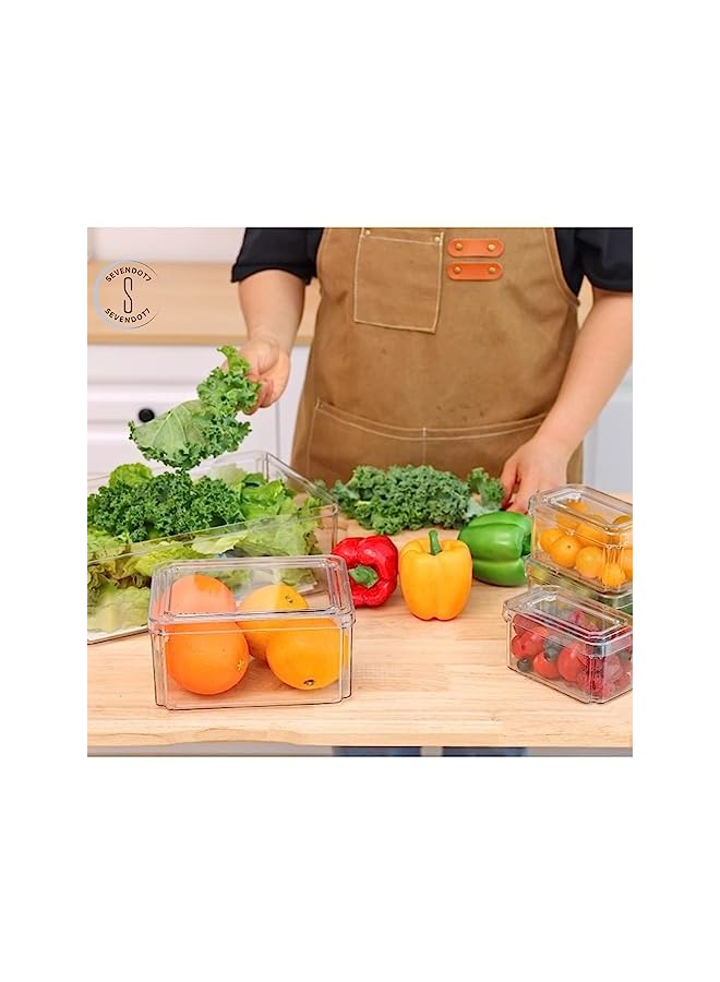 Fridge organizer storage bins, clear plastic BPA-free Multi purpose container for refrigerator, kitchen, pantry etc (9 pc with Lid)