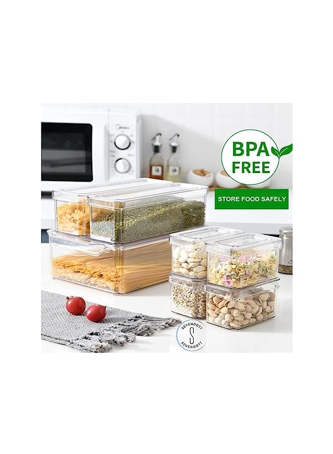 Fridge organizer storage bins, clear plastic BPA-free Multi purpose container for refrigerator, kitchen, pantry etc (9 pc with Lid)