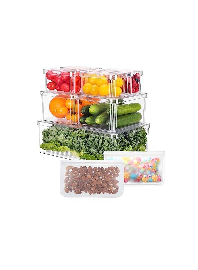 Fridge organizer storage bins, clear plastic BPA-free Multi purpose container for refrigerator, kitchen, pantry etc (9 pc with Lid)