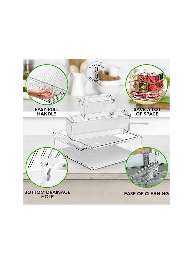 Fridge organizer storage bins, clear plastic BPA-free Multi purpose container for refrigerator, kitchen, pantry etc (9 pc with Lid)