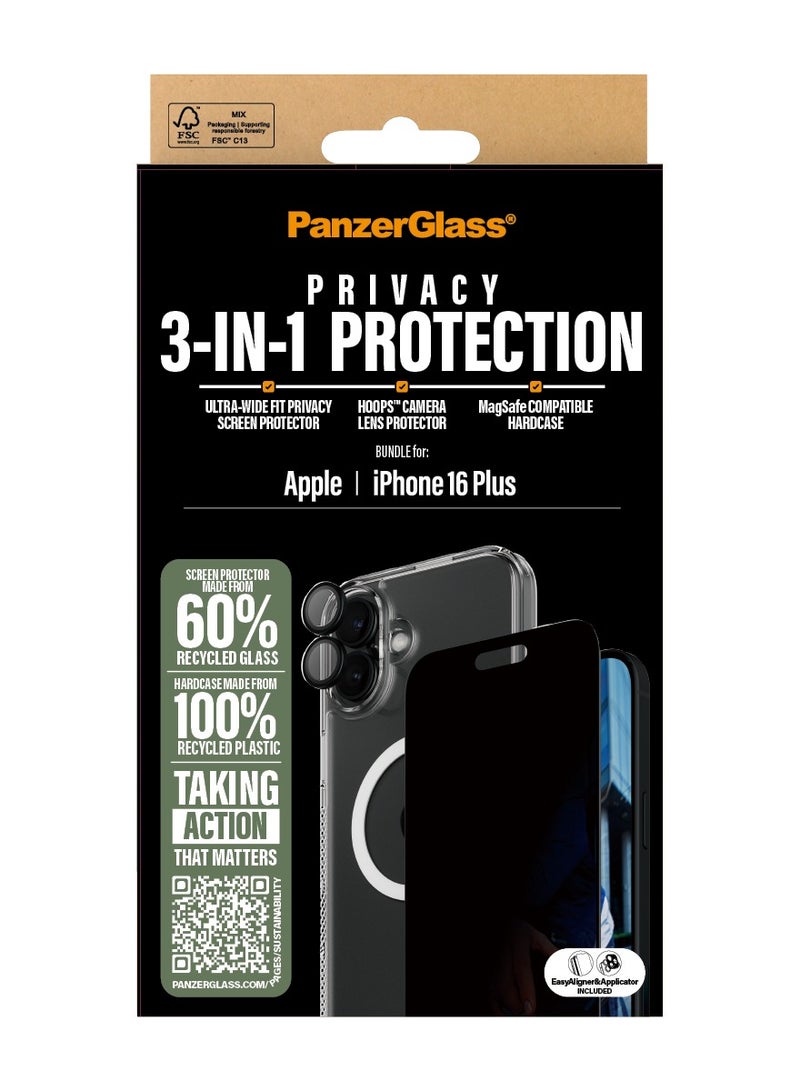 PanzerGlass حزمة حماية بانزر جلاس® 3 في 1 لجهاز آبل آيفون 16 بلس، واقي شاشة، غلاف صلب متوافق مع ماغسيف، واقي عدسة الكاميرا، زجاج مقسى - مع مساعدة التركيب لتسهيل التثبيت - Image 3