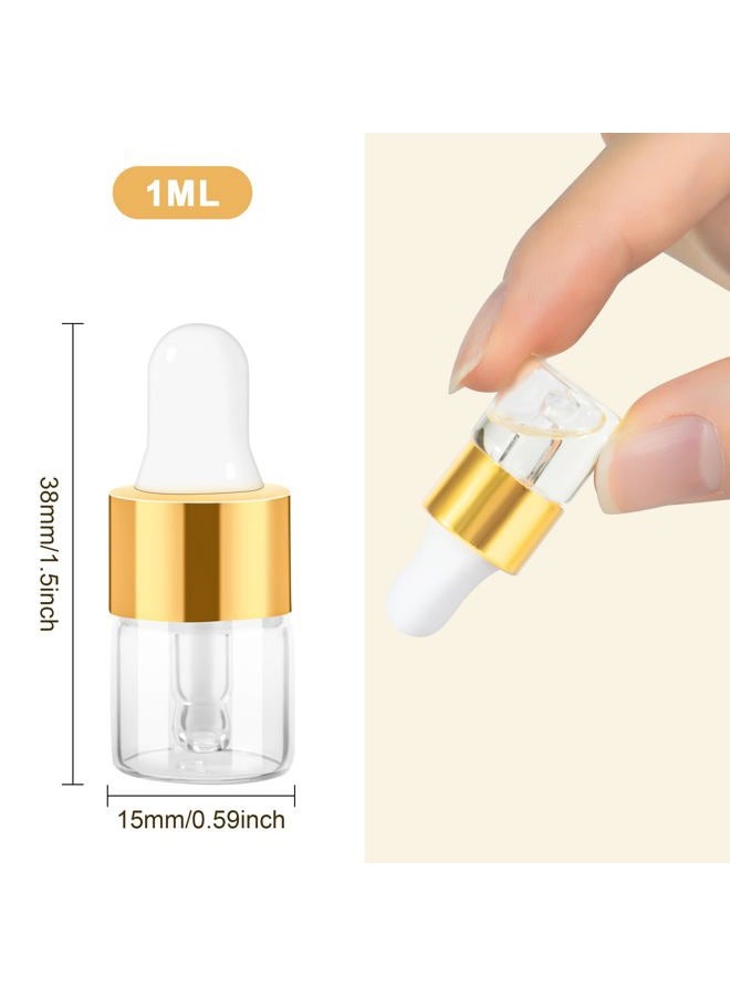 ETTSNU 10pcs Mini Glass Dropper Bottle for Essential Oil,1ml Small Clear Sample Dropper Vails with Gold Cap,Perfume Cosmetic Liquid Containers for Traveling - Image 2
