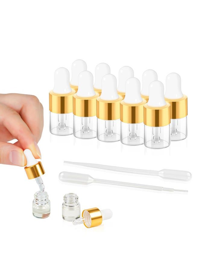 ETTSNU 10pcs Mini Glass Dropper Bottle for Essential Oil,1ml Small Clear Sample Dropper Vails with Gold Cap,Perfume Cosmetic Liquid Containers for Traveling - Image 1