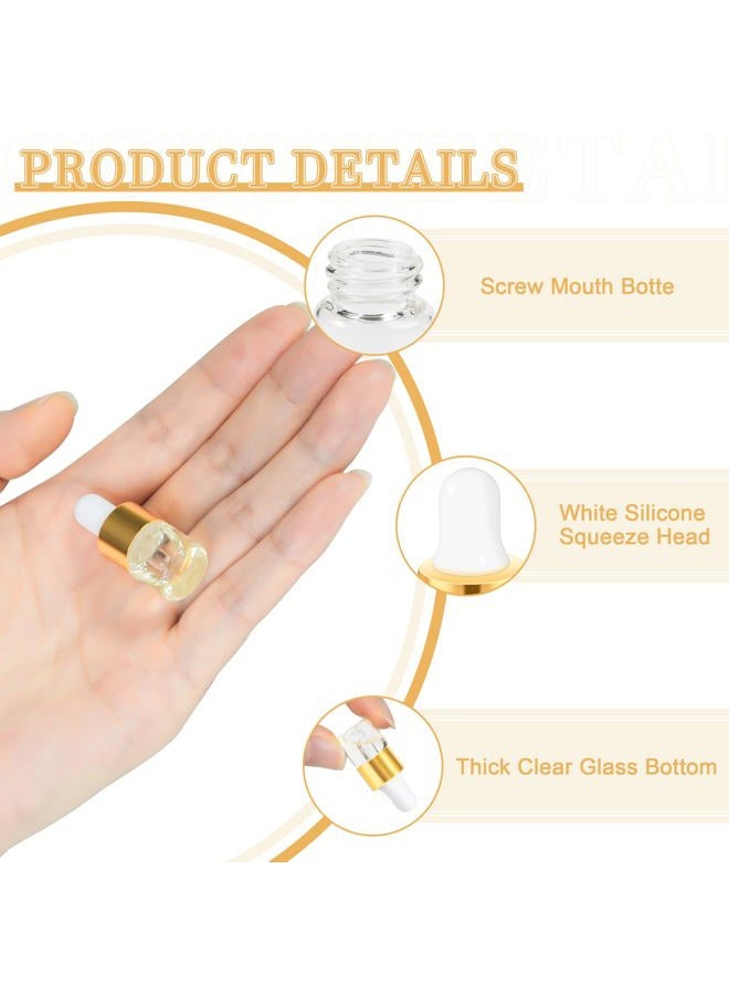 ETTSNU 10pcs Mini Glass Dropper Bottle for Essential Oil,1ml Small Clear Sample Dropper Vails with Gold Cap,Perfume Cosmetic Liquid Containers for Traveling - Image 3