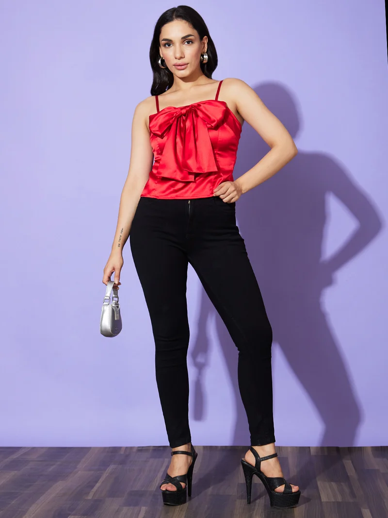 globus Women Red Shoulder Straps Satin Top