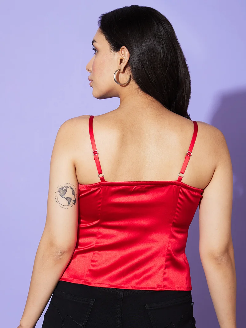globus Women Red Shoulder Straps Satin Top