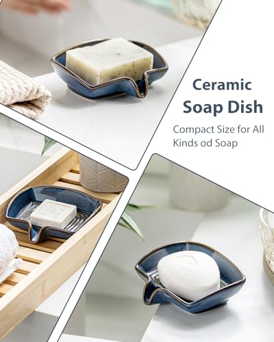 Zoeeker Ceramic Soap Dish, Bar Soap Holder with Drain Spout Self Draining Soap Saver for Shower Bathroom Kitchen Sink Bathtub, Keep Drying, Blue - Image 5