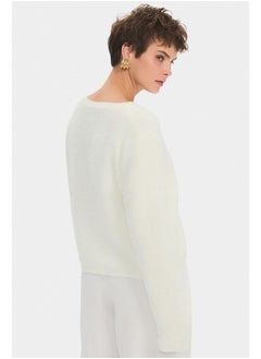 JUNE June Women Crew Neck Gold Button Detailed Knitwear Cardigan Ecru  - Image 5