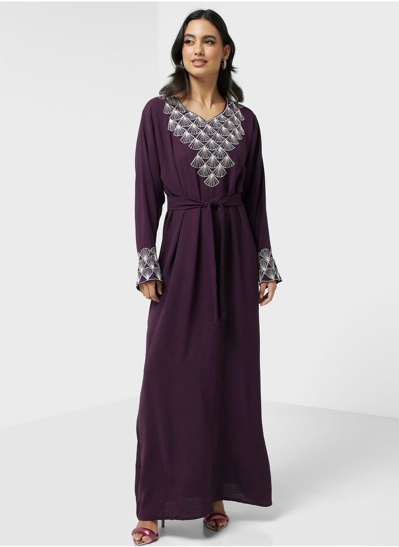 hayas closet - Embroidered Belted Jalabiya - Image 1