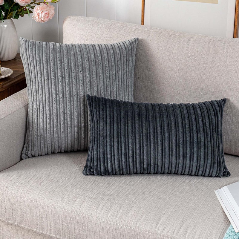 UGS UGASA Ugasa Velvet Pillow Covers Striped Decorative Throw Pillow Cover Cushion Case With Hidden Zipper For Home Couch/Bedroom/Car  Soft Cozy Solid Oblong  1 Piece (12""X20""  Dark Grey) - Image 5