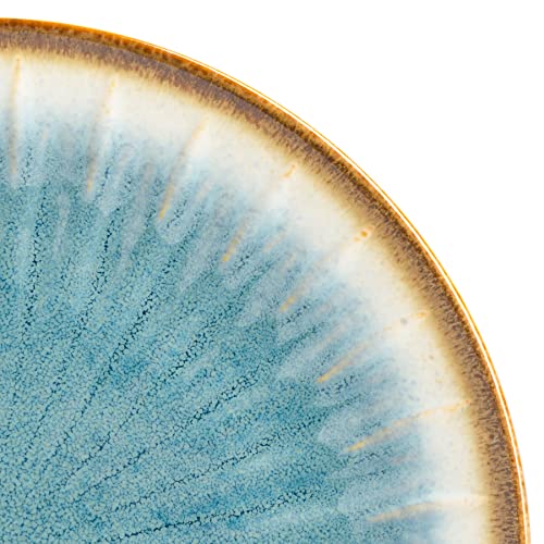 Gibson Elite Mayfair Bay 16-Piece Embossed Double Bowl Dinnerware Set, Service for 4 – Blue Stoneware Plates and Bowls - Image 4