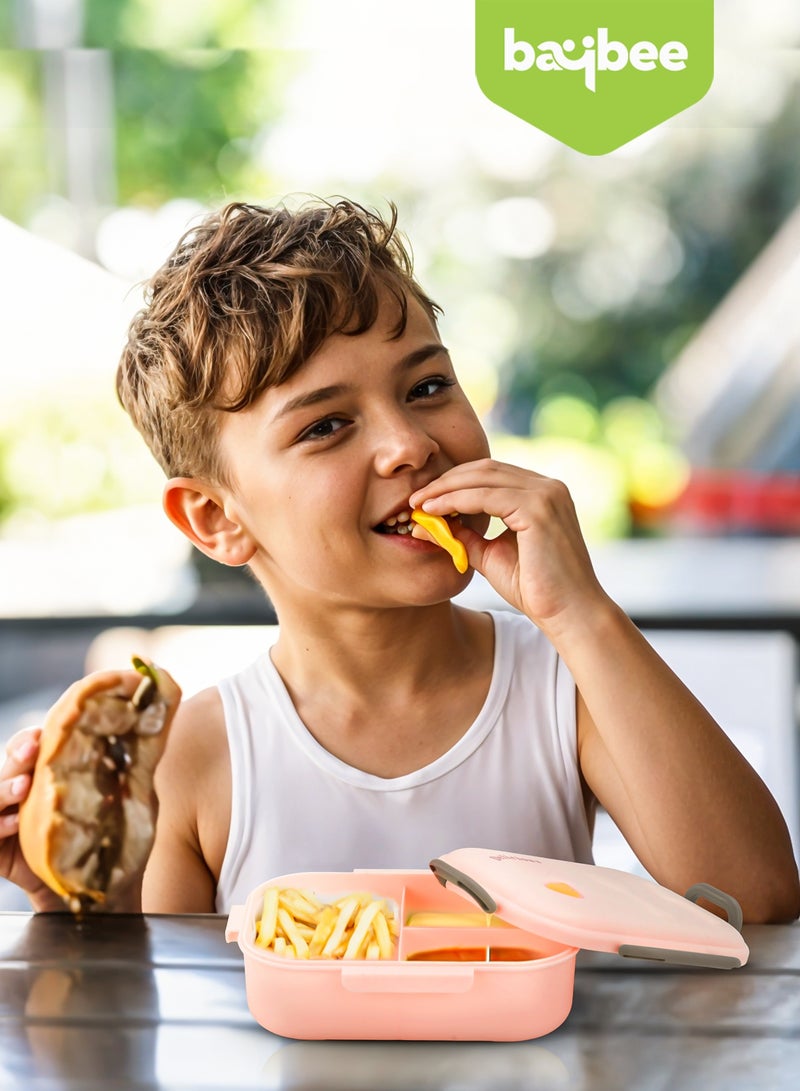 Baybee 1050 ML School Lunch Boxes for Kids with 3 Compartment | BPA Free, Food Grade Leak Proof Tiffin Box for School, Picnic & Outdoor | Hot Microwave Safe Food Container Kids Lunch Box for Boys Girls Pink - Image 3