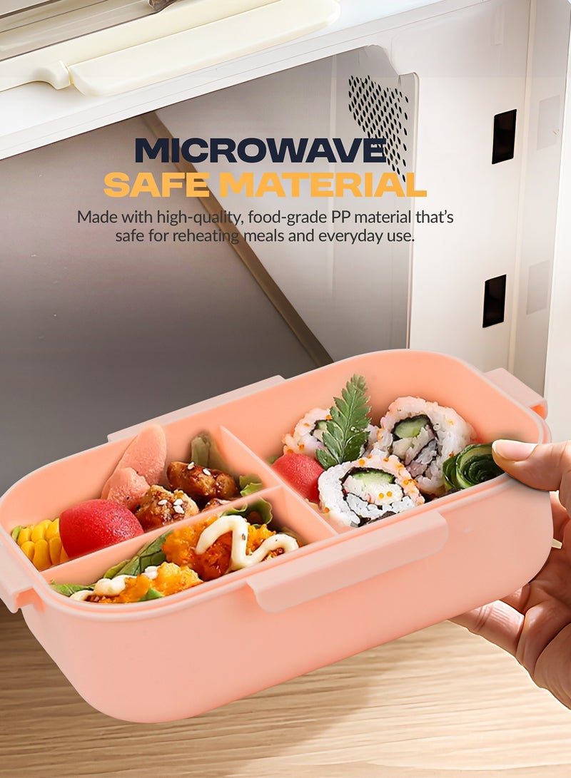 Baybee 1050 ML School Lunch Boxes for Kids with 3 Compartment | BPA Free, Food Grade Leak Proof Tiffin Box for School, Picnic & Outdoor | Hot Microwave Safe Food Container Kids Lunch Box for Boys Girls Pink - Image 4