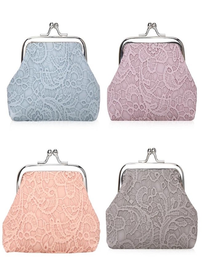 Oyachic 4PCS Small Coin Purse Lace Wallet Kiss Lock Clasp Change Pouch Clutch Handbags Mini Handbag Makeup Bag Women - Image 1