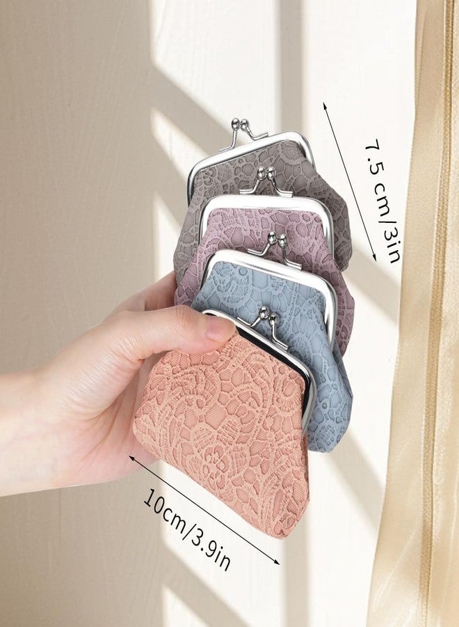 Oyachic 4PCS Small Coin Purse Lace Wallet Kiss Lock Clasp Change Pouch Clutch Handbags Mini Handbag Makeup Bag Women - Image 2