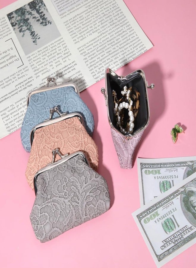 Oyachic 4PCS Small Coin Purse Lace Wallet Kiss Lock Clasp Change Pouch Clutch Handbags Mini Handbag Makeup Bag Women - Image 5