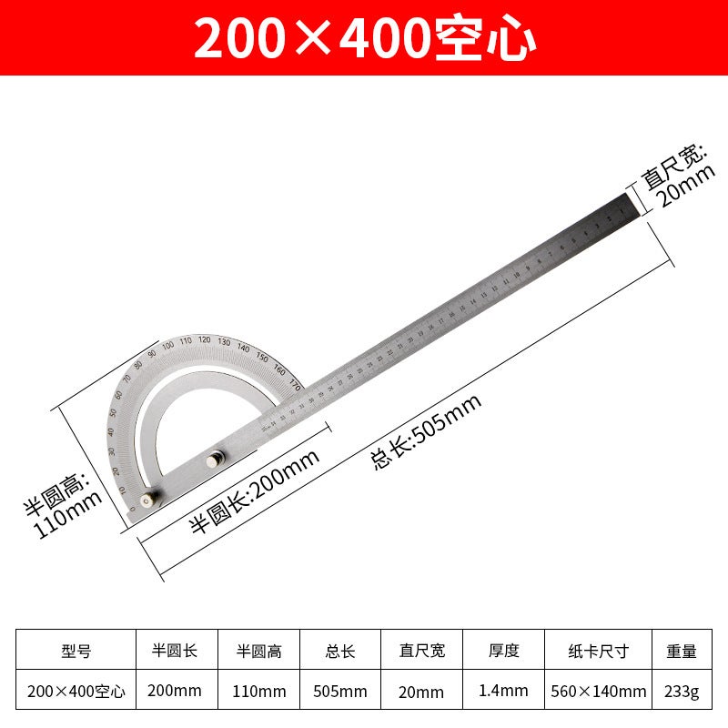 Stainless Steel Hollow Angle Ruler Woodworking Building Measurement Painting Design 180 Degree Semi-circle Angle Gauge protractor 200 × 400mm hollow angle ruler 
