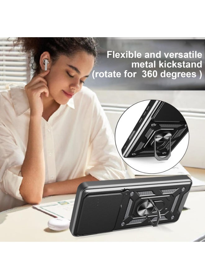 Shunjia Sliding Window Case, Shockproof Rugged Armor with Sliding Camera Cover & 360° Ring Kickstand, Compatible With Honor 400 Lite 5G (Rose Gold) - Image 3