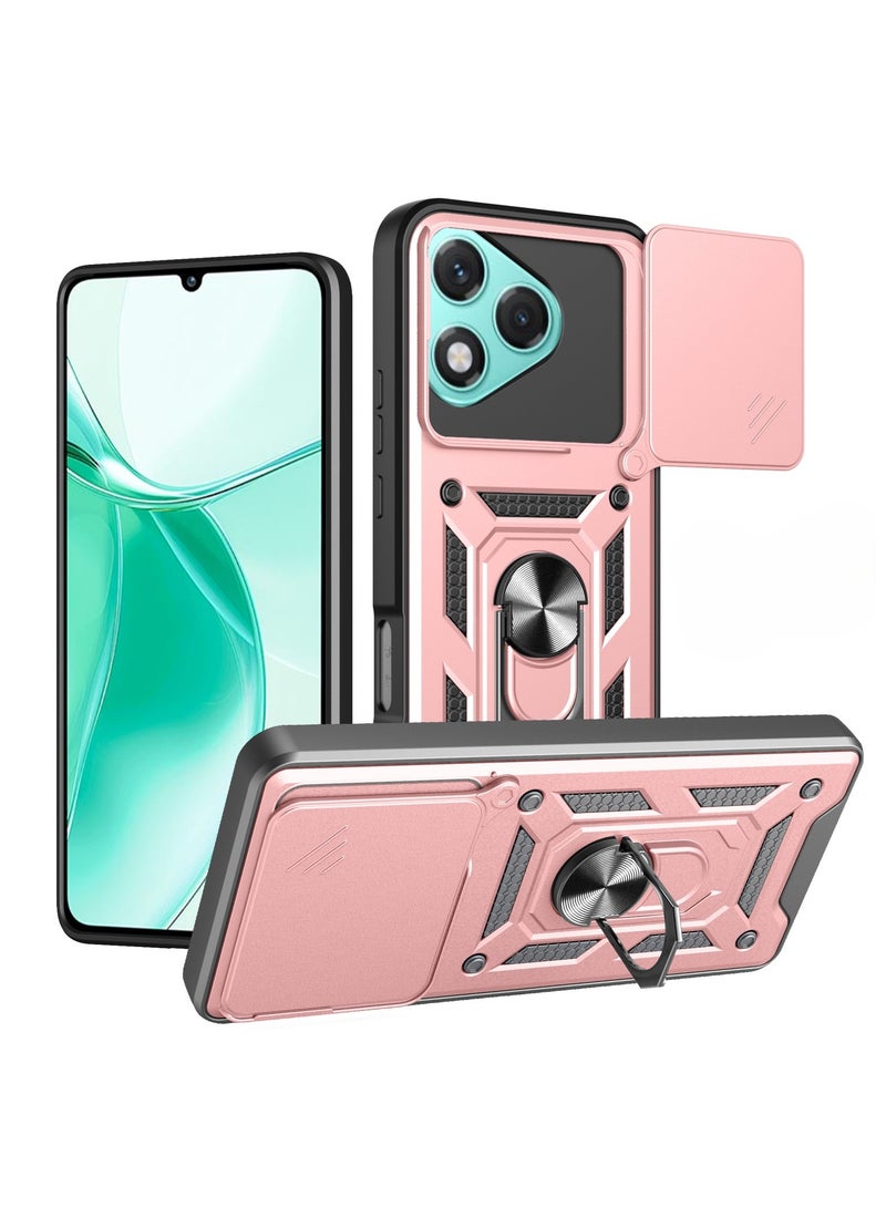 Shunjia Sliding Window Case, Shockproof Rugged Armor with Sliding Camera Cover & 360° Ring Kickstand, Compatible With Honor 400 Lite 5G (Rose Gold) - Image 1
