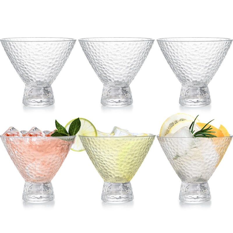 Frcctre Frcctre 6 Pack Stemless Martini Glasses 8 Oz Vintage Shrimp Cocktail Glasses with Heavy Base Glass Dessert Bowls Ice Cream Bowl for Martini Cocktail Margarita Dessert Ice Cream 